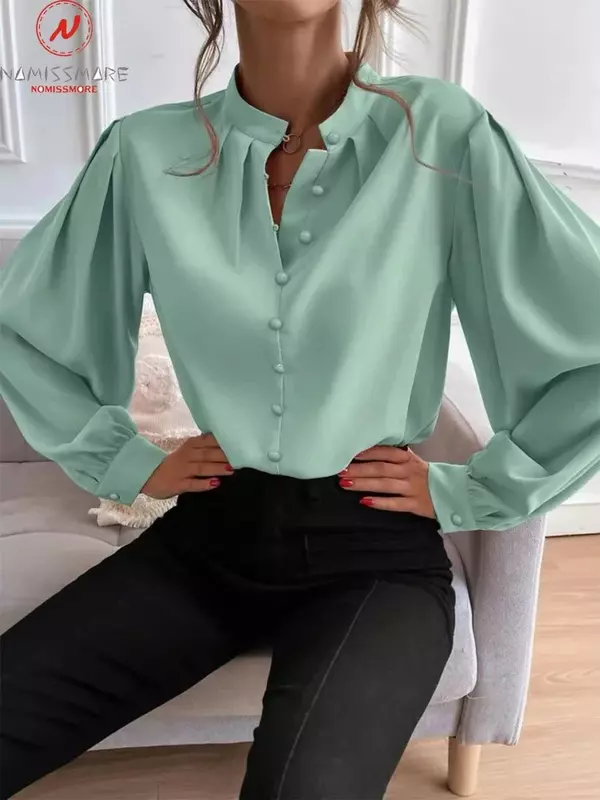 England Style Women Solid Color Shirts Single-Breasted Design Turn-down Collar Shirt Sleeve Casual Loose Cardigan Top