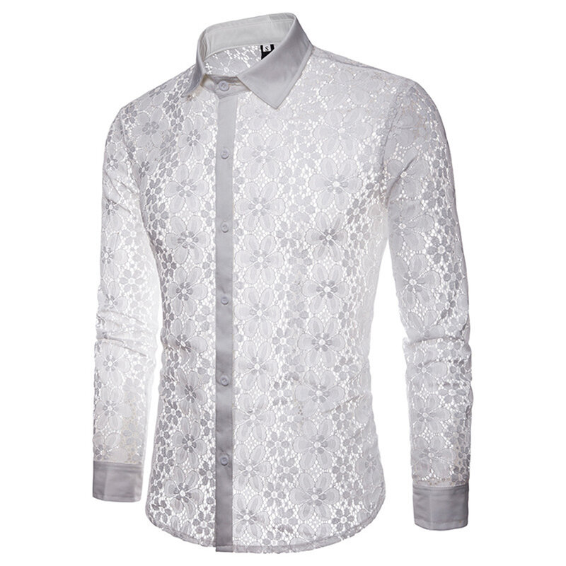 Herren hemd Hemd Button-Down-Kragen Nachtclub Polyester sexy einfarbig vier Jahreszeiten Mode heiß stilvoll