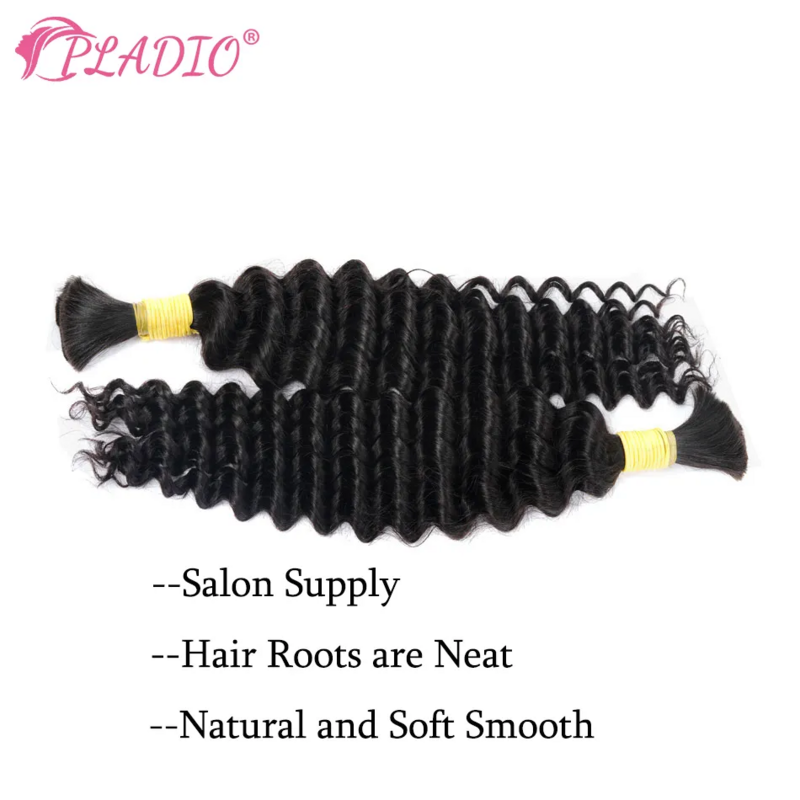 Bulk Human Hair Bundles Deep Wave Human Hair Braiding No Weft 100% Brazilian Remy Human Hair Bundles Pre-Colored Natural Color