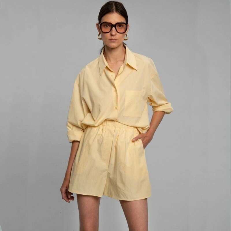 G @ nkieshop-Conjunto de camisa e shorts de algodão feminino, logotipo bordado, preguiçoso, verão, novo, 2024