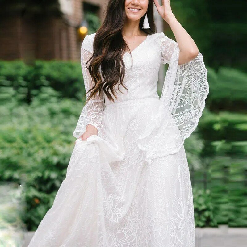 Flare Sleeve Lace Dress Shooting Summer Pregnant Women Photographic Maternity Dresses for Babyshower Elegant Ladies Party Robe