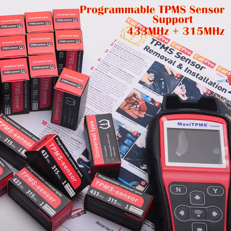 Sensores piezas TPMS 2 en 1, 433MHz + 315MHz, compatible con programación con TS501, TS508, TS601, TS608, ITS600E, MK808TS, MK808S-TS, MP808TS