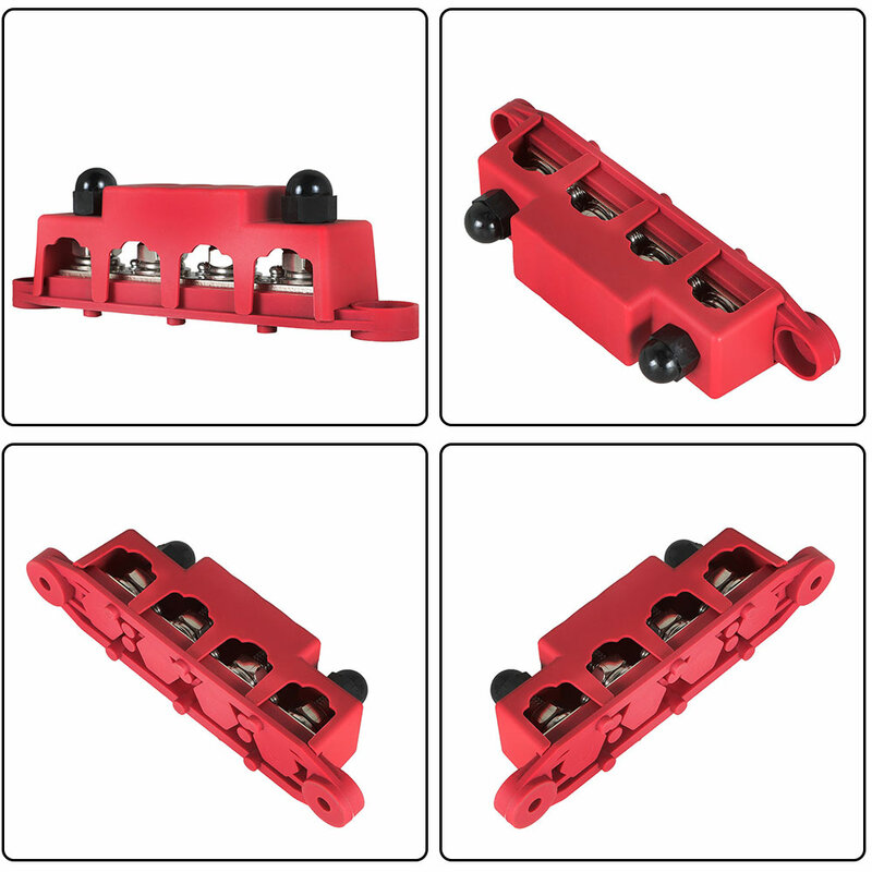 3/8" 250 amp 12v Busbar with Cover - Red 4 Way Terminal Junction Block