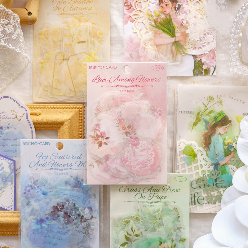 8 confezioni/lotto pennarelli per la serie di affari con fiori delicati album fotografico decorazione adesivo in carta con acido solforico