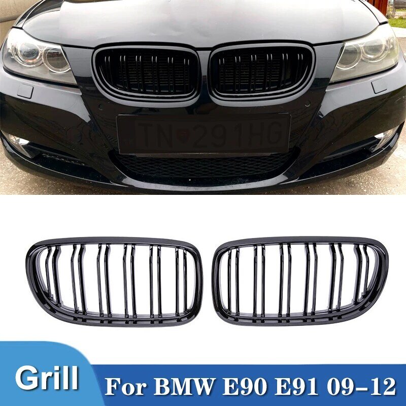 Pulleco samochodów przednia nerka Grill Grill błyszczący dla BMW E90 E91 LCI 3 seria Sedan Wagon 325i 328i 335i 335xi 330i 330xi 2009-2012