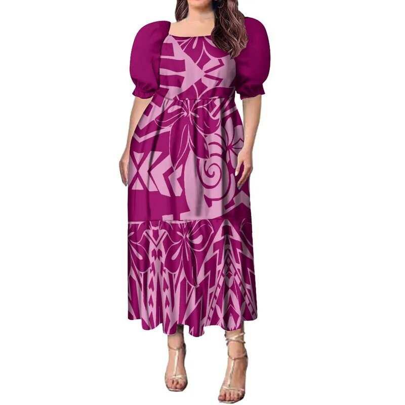 2024 Summer Fashion Puffy Sleeve Dress Elegant Maxi Dress For A Hawaiian Party Supported By Polynesian Tribes
