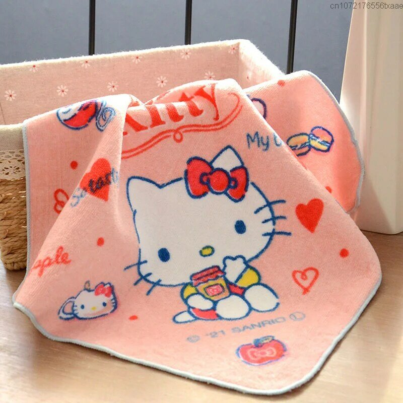 Sanrio Hello Kitty Cute Cotton Square Wipe Handkerchief Y2k Women Cartoon Wash Face Towel My Melody Soft And Absorbent Towel