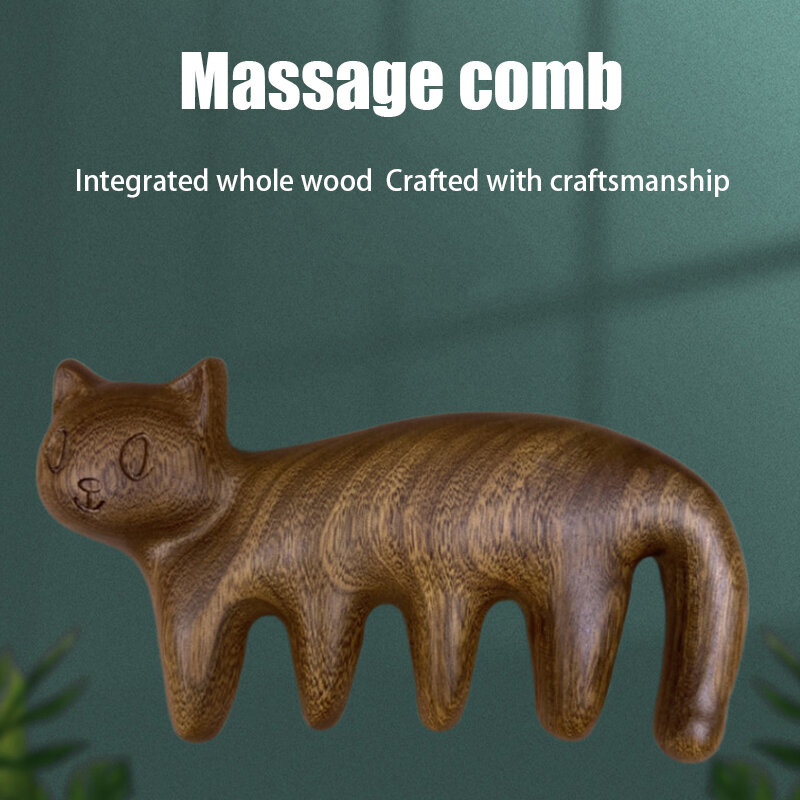 Meridian Massage Comb para gato e corpo, sândalo, cinco dentes largos, acupuntura, circulação sanguínea