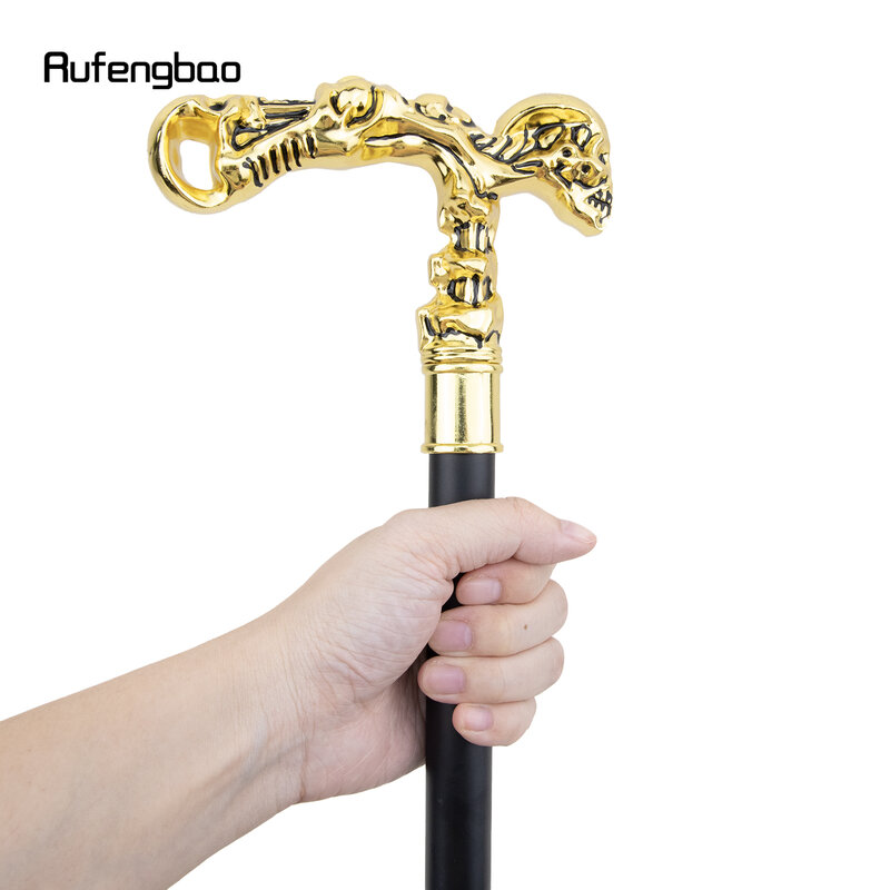 Golden  Skull Single Joint Walking Stick with Hidden Plate Self Defense Fashion Cane Plate Cosplay Crosier Stick 93cm