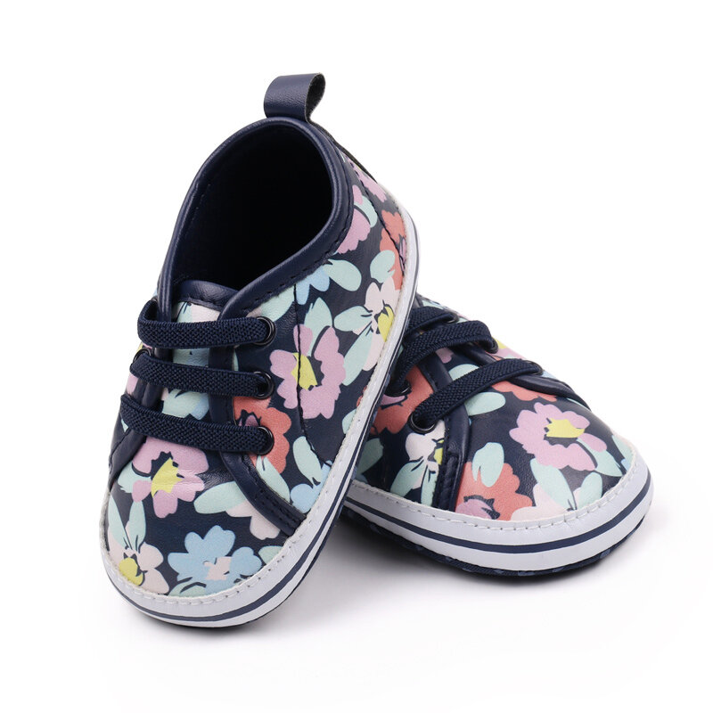 Zapatos informales para caminar para niña pequeña, planos con estampado Floral, transpirables, para cuna de recién nacido