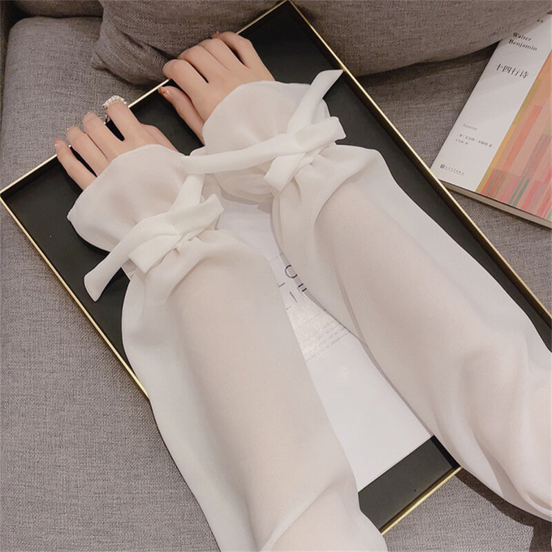 Chiffon Bow Sleeve Cover Women's Sun Protection Ice Sleeve Summer Loose Arm Sleeves Solid Warmers Cover Fashion Accessories
