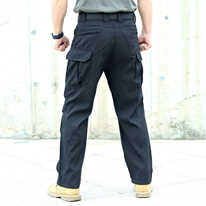 Calça longa masculina respirável de bolso múltiplo, calça tática casual, ao ar livre, caminhada, pescaria, corredores, calça de trabalho, masculina