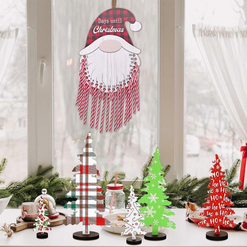 Christmas Countdown Calendar, Candy Cane com madeira placa contagem regressiva, calendário do advento decorativo, 24pcs