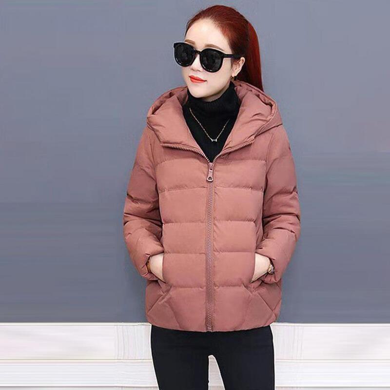 Jaqueta de manga comprida com capuz feminina, casaco quente e grosso solto, casaco curto de algodão, roupas de clima frio, inverno
