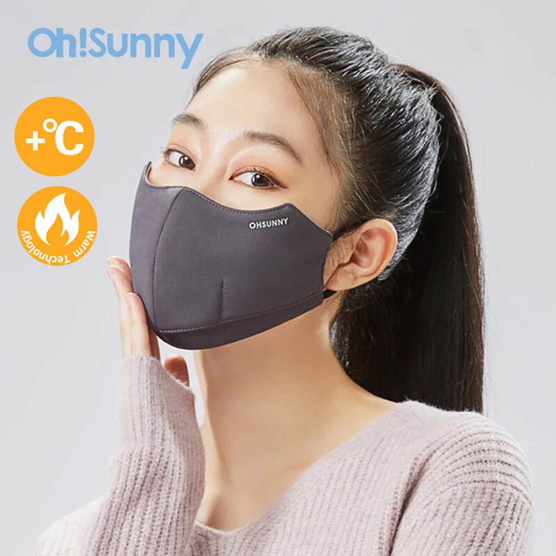 Ohsunny Women Winter Windproof Dust-Proof Keep Warm Mask Sun Protection 3D Solid Color Open Breathable 2 Layers Cycling Facemask