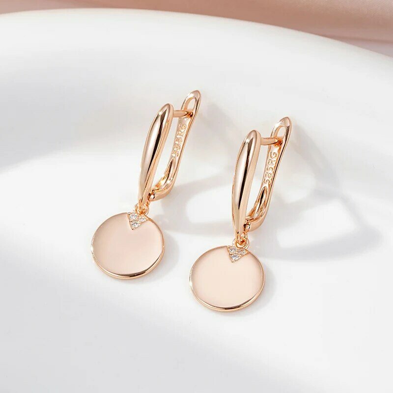 SYOUJYO 585 Rose Gold Color Disc Dangle Earrings For Women Easy Matching Trendy Jewelry Natural Zircon Inlaid
