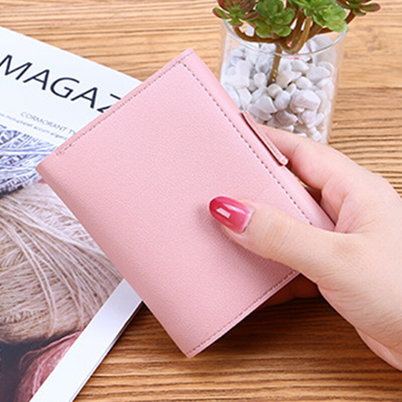 Dompet wanita wanita pendek desain modis tiga lipat dompet sederhana lucu mahasiswa Clutch tempat kartu dompet koin carteira feminina
