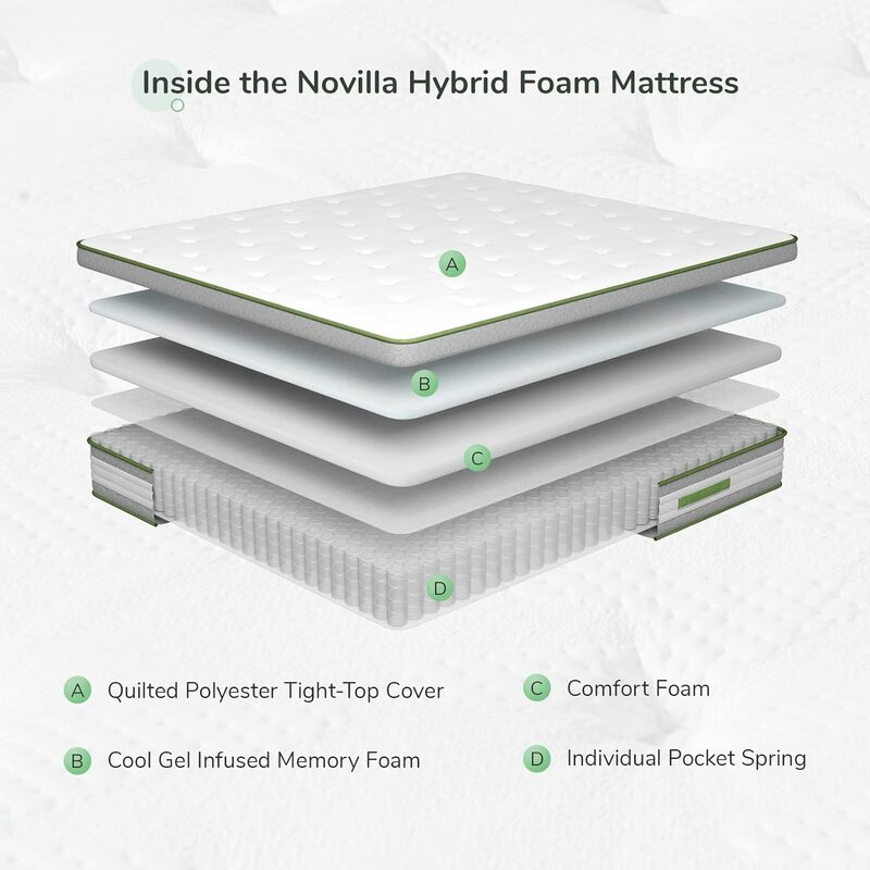 12 Inch Hybrid Pillow Top King Size Mattress with Gel Memory Foam & Individually Wrapped Pocket Coils Innerspring