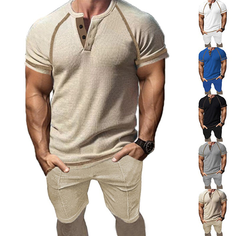 Camiseta de manga corta para hombre, pantalón corto de poliéster, ligero, elástico, color negro, informal, vacaciones diarias, gris