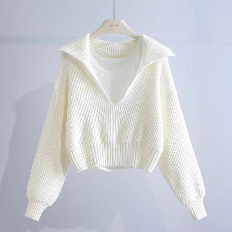 Conjunto feminino de suéter e jeans com cordão estilo coreano, redução de idade, estilo preguiçoso, conjunto de três peças, primavera e outono, novo, 2023
