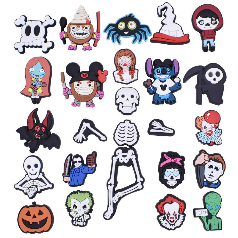 Halloween esqueleto, fada palhaço, princesa, príncipe, fantasma, múmia, chapéu, vassoura, morcego, goblin, monstro, sapato, encantos, fivelas, acessórios de decoração
