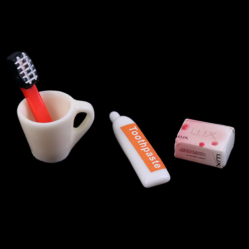 4 pz/set 1:12 Dollhouse articoli da toeletta in miniatura modello Decor dentifricio spazzolino da denti tazza sapone