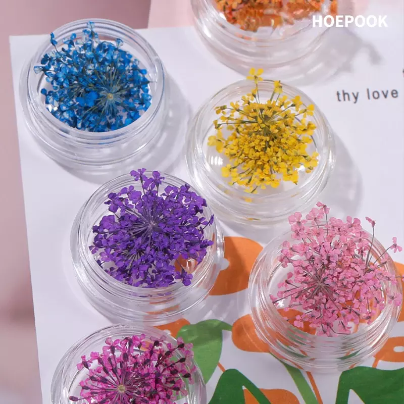 Flores secas 3D para decoración de uñas, pegatinas de flores secas reales, diseños de dijes de manicura DIY, accesorios para uñas, 2 unids/lote por caja