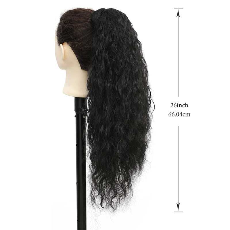 26 inch Synthetic Curly Corn Wavy Long Ponytail Extension Hairpiece Wrap on Drawstring black Hair Extensions Pony Tail for woman