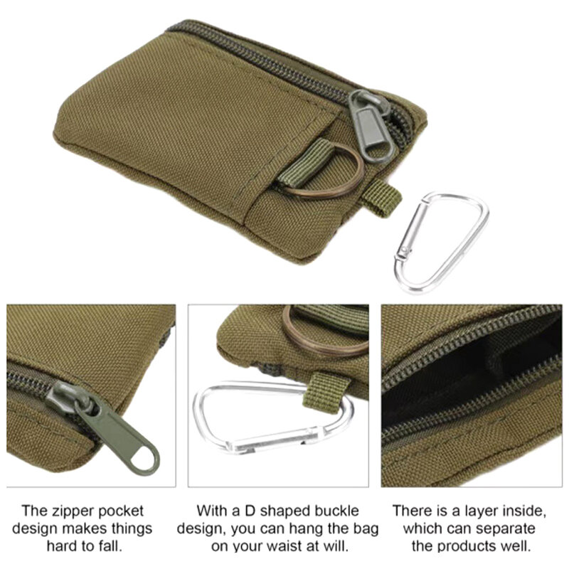 전술 지갑 EDC Molle 파우치 지퍼 팩, 다기능 가방, 여행 벨트 가방, 전술 지갑, 동전 지갑, 카라비너 포함, 1PC