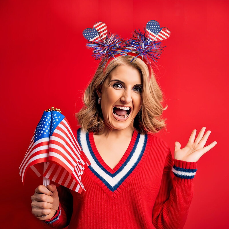 USA Hari Kemerdekaan Headwear Selamat Hari Kemerdekaan Amerika Cheer pesta 4 Juli 2023 DIY Hari Nasional AS bendera ikat rambut