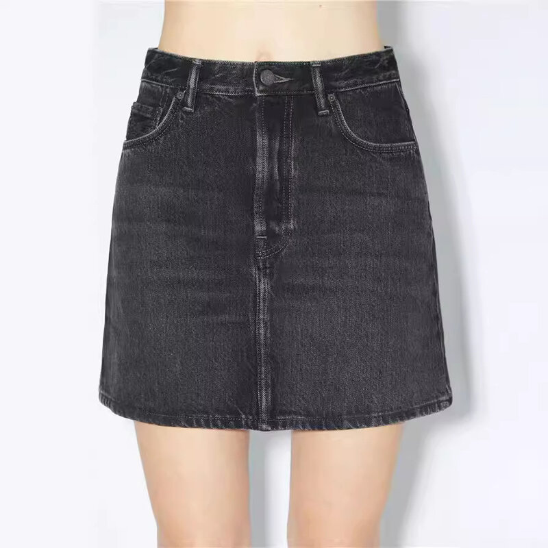 New high waisted washed denim A-line short skirt for women in spring/summer 2024