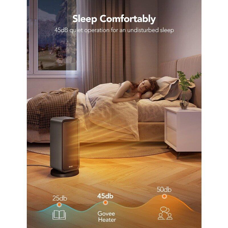 Controllo App Bluetooth, funziona con Alexa e Google Assistant, riscaldatore in ceramica per camera da letto, ufficio, soggiorno, nero