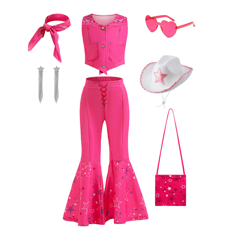 Movie Barbi Costume for Toddler Girls mdf robe Barbe Pink Top e pantaloni svasati Suit Kids Halloween Birthday Party Clothe