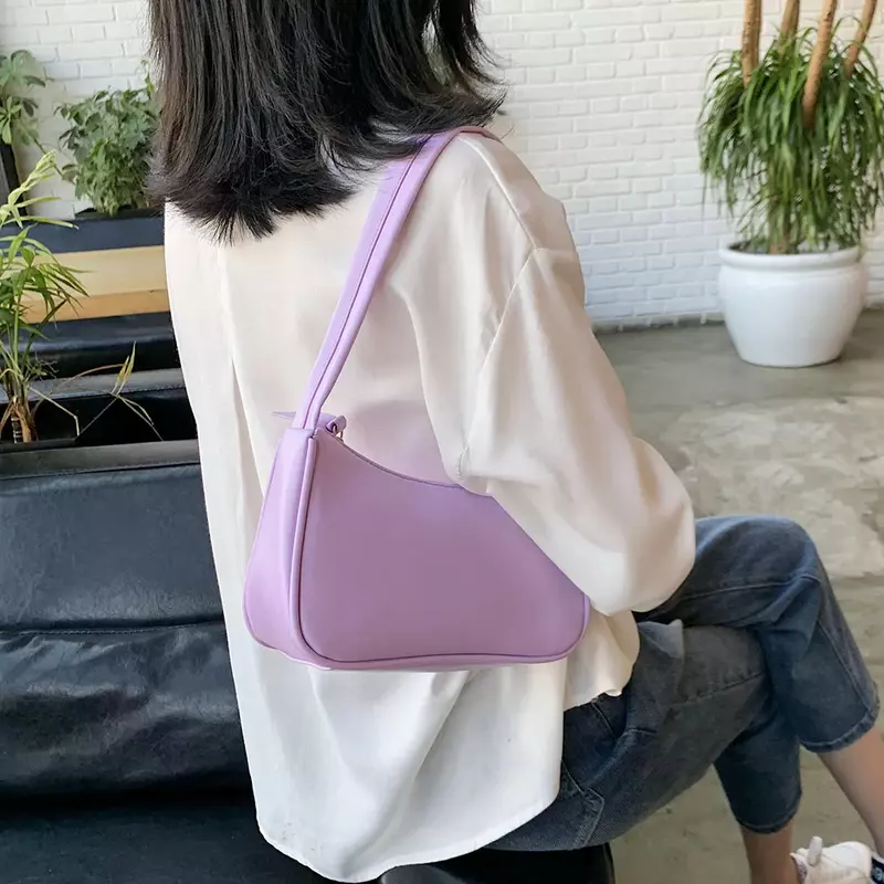 Retro Soft PU Leather Women Shoulder Underarm Bags Casual Solid Color Small Top-Handle Handbags Ladies Fashion Shoulder Bags