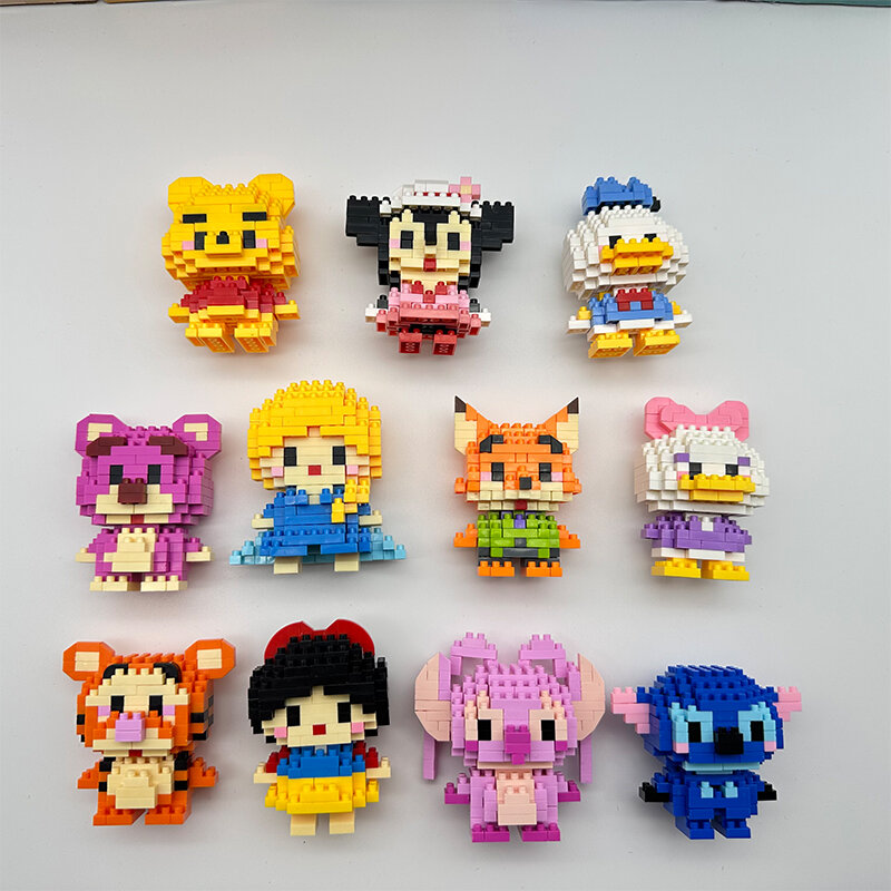 Disney-Stitch Blocos de Construção, Princesa Elsa, LinaBell, Mickey Mouse, Pato, Mini Figuras de Ação, Montar Brinquedos, Brick Kids Gifts