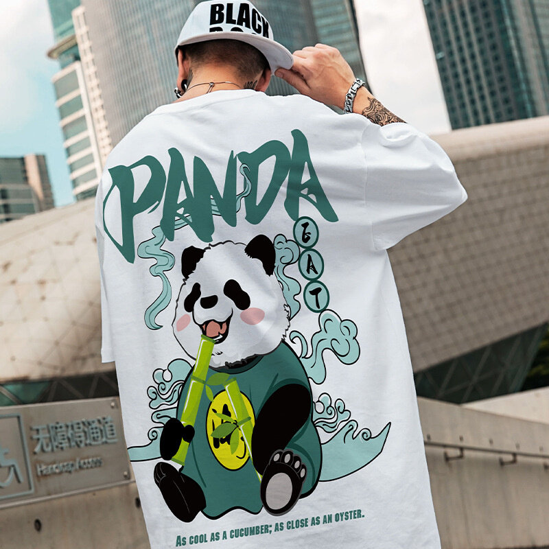 Kaus Gambar Panda Anime Vintage Lucu Kaus Lengan Pendek Kasual Musim Panas Pria Atasan Ukuran Plus Pria Kaus Hombre Ropa Y2k