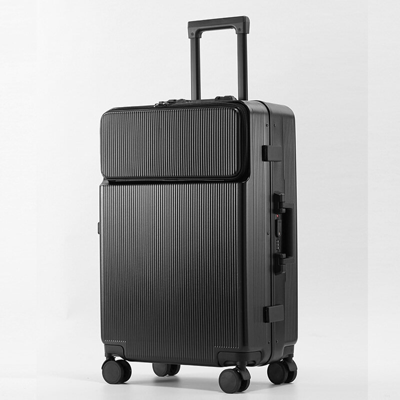 PLUENLI New Front Opening Aluminum Frame Luggage Women's Suitcase Men's Trolley Case Business Boarding