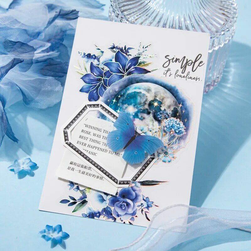 Pegatinas de flores azules para mascotas, decoración creativa y fresca, serie marina, DIY, 6 paquetes por lote
