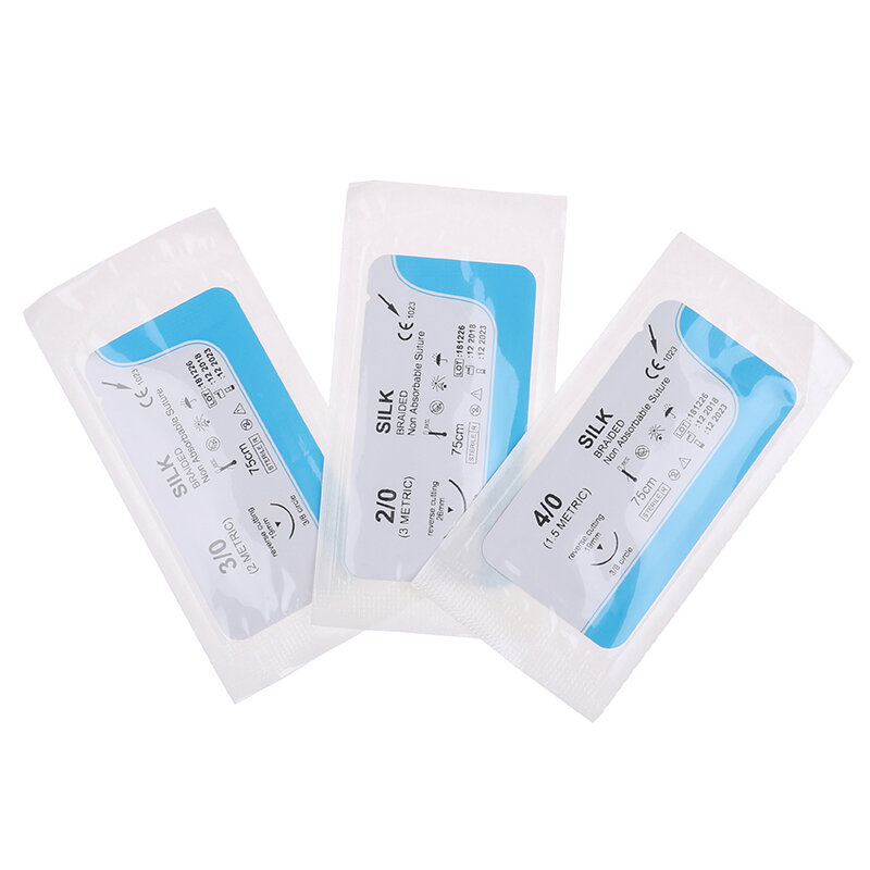 12Pcs 75cm 2/0 3/0 4/0 Dental Surgical Needle Silk Medical Thread  Suture Surgical Practice Kit
