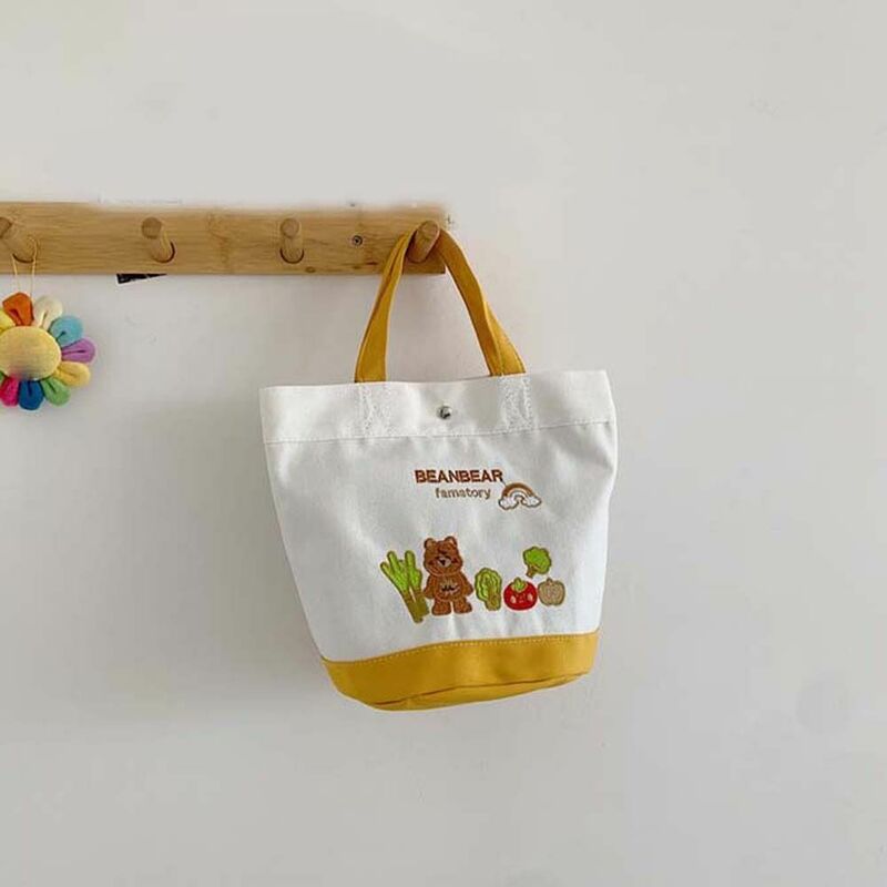 Холщовая Сумка-тоут с вышивкой в виде медведя, Портативная сумка с надписью, радужными животными, овощами, сумка для мамы, мультяшная сумка на запястье для девушек/женщин