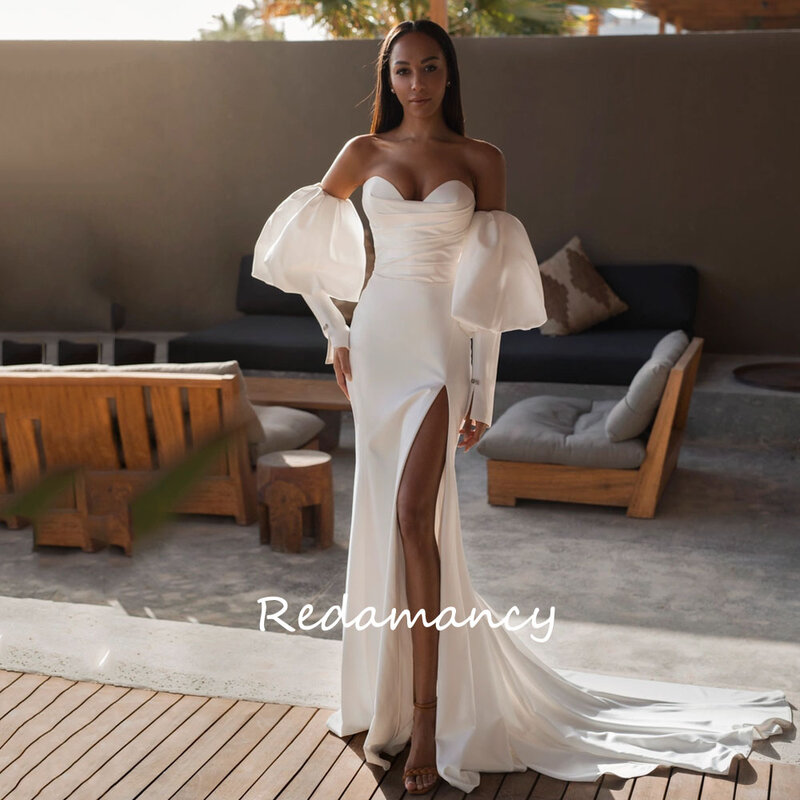 Redamancy-vestidos de novia de satén blanco con escote Corazón, traje de sirena con Espalda descubierta, largo hasta el suelo, 2024
