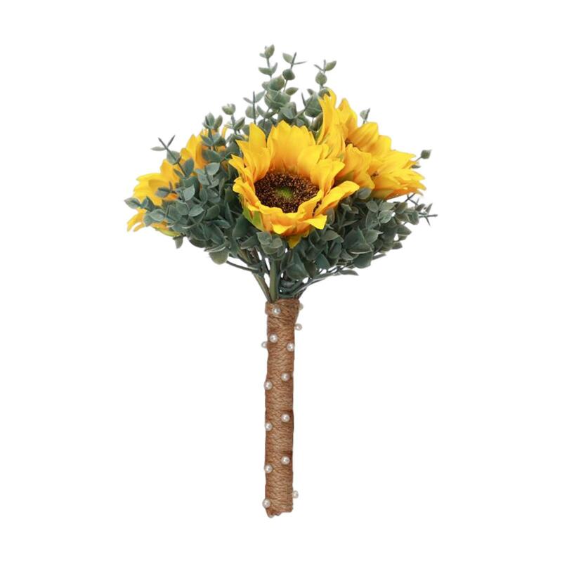 Buket Bunga dengan Bunga Matahari Melemparkan Buatan Tangan untuk Upacara Pernikahan Ulang Tahun Pengantin Memegang Bunga dengan Bunga Matahari DIY Seni Kerajinan