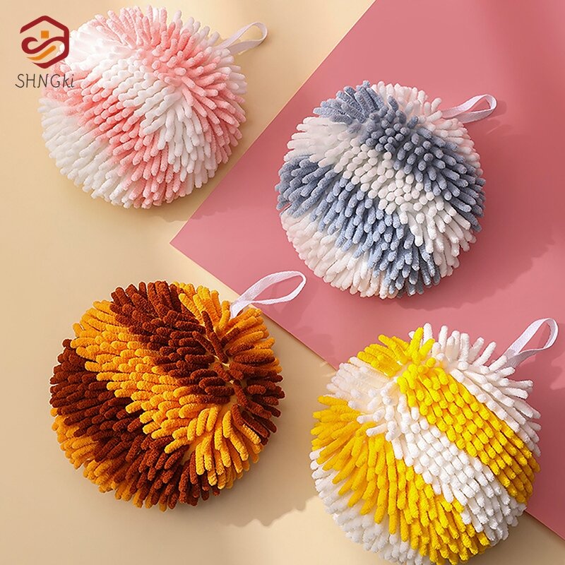 Bathroom 18cm Chenille Hand Towels Wipe Hand Towel Ball With Hanging Loops Quick Dry Kitchen Soft Absorbent Microfiber Handball