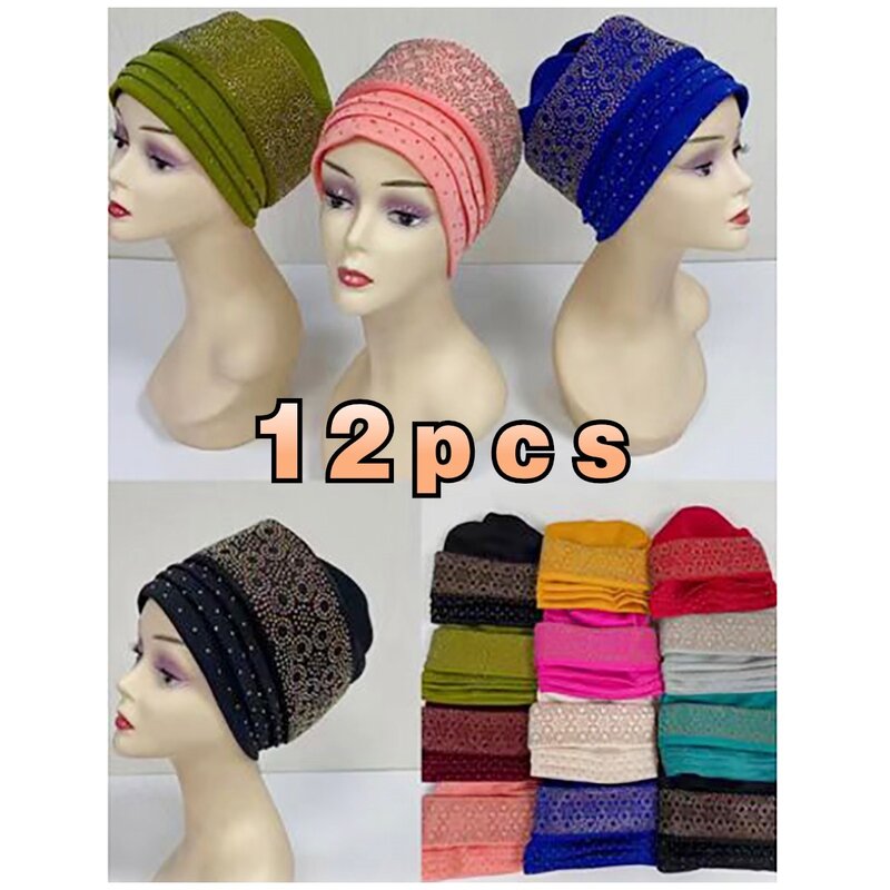 Тюрбан женский с бусинами, элегантная шапка-шарф из Индии, аксессуар для волос, 1 дюжина