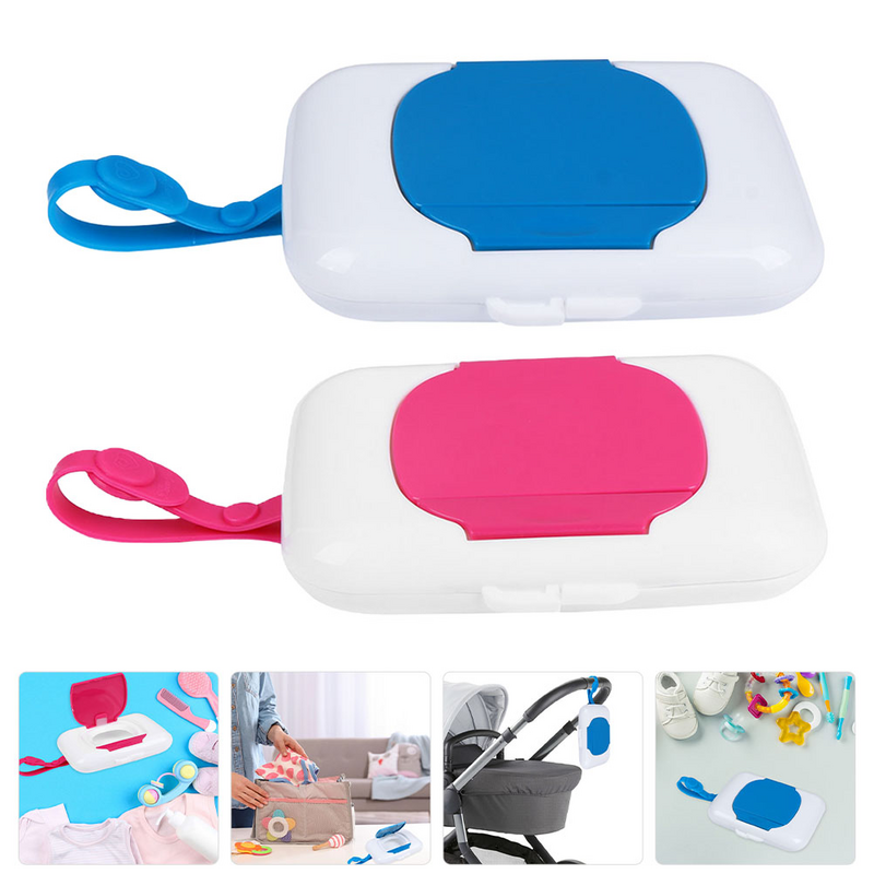 Dispensadores de piezas para bebés, cajas de pañuelos húmedos para toallitas al aire libre, convenientes, 2 unidades