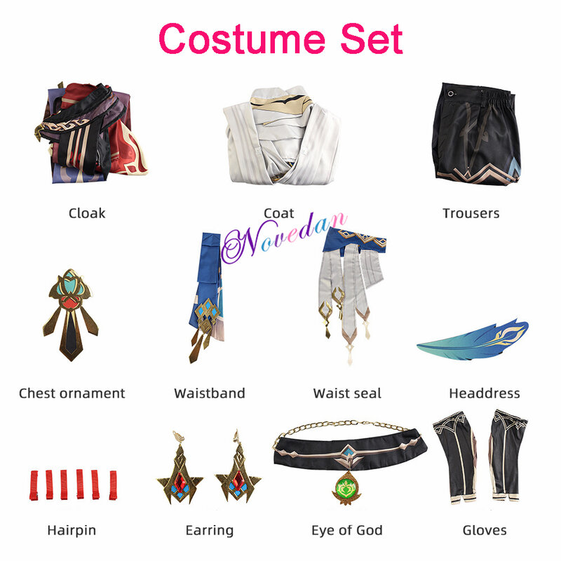 Kaveh Anime Cosplay Costume, Oversize Game Outfit, Roupas de Festa de Halloween, Sapatos, Peruca, Acessórios