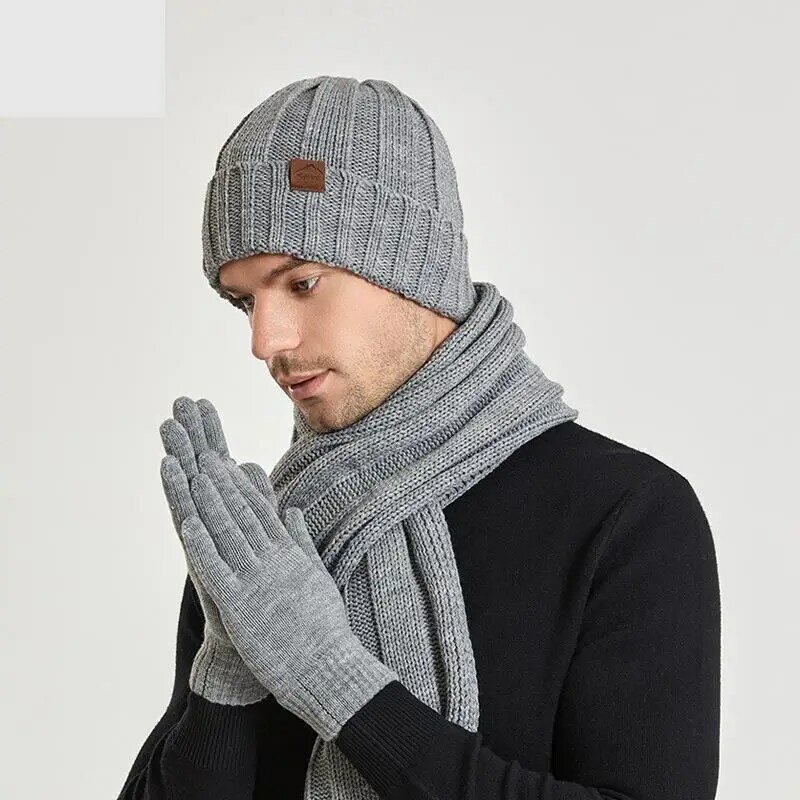 COKK-Conjunto de tres piezas de gorro y bufanda de terciopelo para hombre y mujer, gorro de punto, guantes, accesorios de invierno para mantener el calor, novedad
