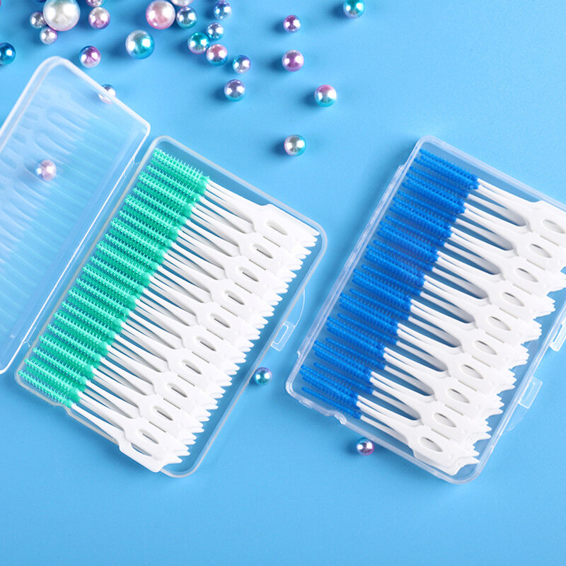 Sikat gigi Interdental silikon 20/40 unit, alat pembersih gigi sekali pakai, sikat gigi portabel untuk gigi