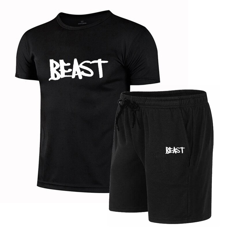 Bestia lato nowe męskie spodenki T-Shirt z okrągłym kołnierzykiem dwuczęściowe popularne modne Casual odzież sportowa z krótkim rękawem odzież do joggingu