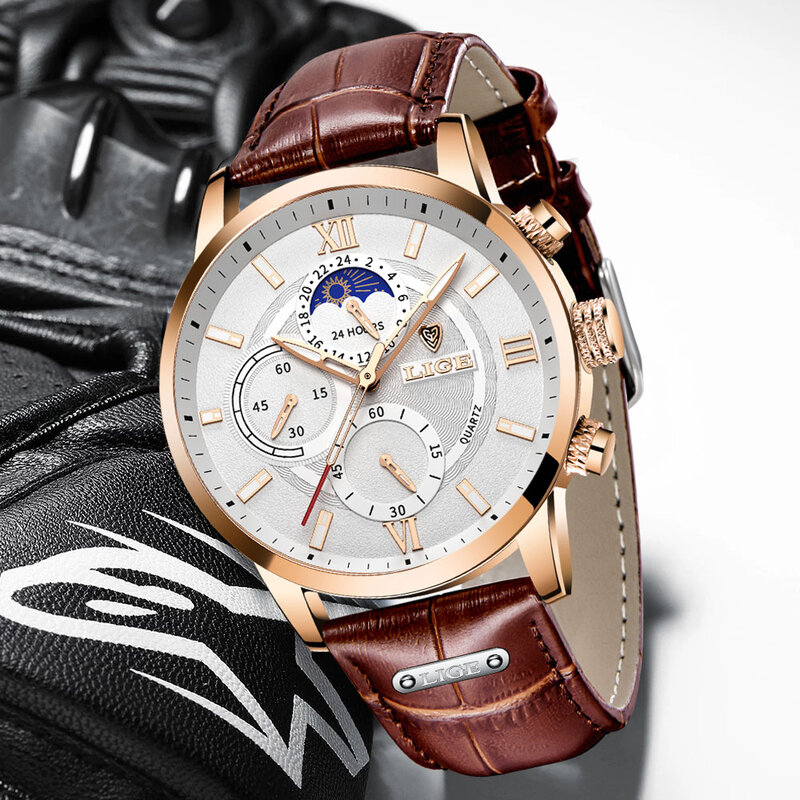 Lige relógios masculinos marca de luxo superior luminosa à prova dquartz água relógio esporte quartzo militar pulseira couro relógio presente relogio masculino